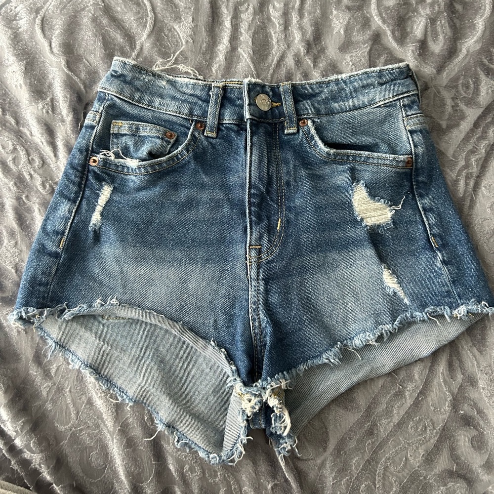 H&M High Rise Dark Blue Denim Shorts